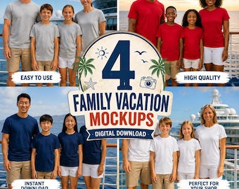 Familien Urlaub T-Shirt Mockup Bundle | Mama Tochter Papa Sohn passendes Shirt Mockup | Bella Canvas 3001 | Comfort Colors 1717 Graphite