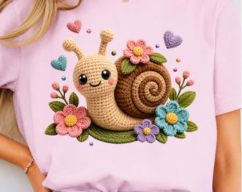 Cute Crochet Snail PNG, Kawaii Snail Clipart, Floral Snail Sublimation Design, Spring Animal Digital Download PNG