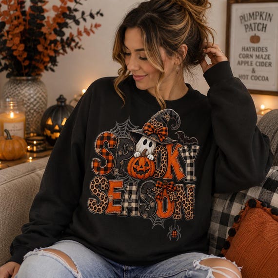 Spooky Season Patchwork PNG, Witch Ghost Pumpkin PNG, Leopard Plaid Halloween PNG, Faux Applique Sublimation