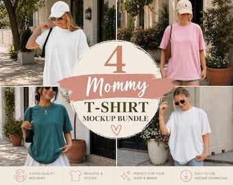 Mommy and Me T-Shirt Mockup Bundle (4 Mockups) | Blank Shirt Mockups | Matching Family Shirt Mockup | Lifestyle Tee Mockup for Etsy Sellers
