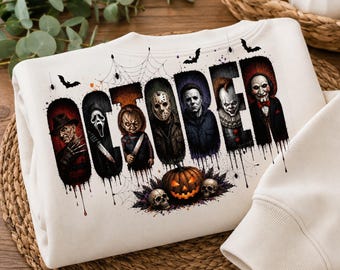 Horror Movie Characters PNG, Retro Slasher Halloween PNG, Scary Movie Lover Shirt Design, Horror Fan DTF Sublimation Download