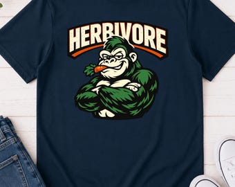 Vegan Organic Cotton T-Shirt Herbivore Gorilla Plant Based Unisex Tee