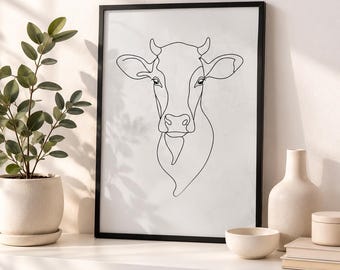Cow Line Art Print | Minimalist Continuous Line Drawing (Digital Download)