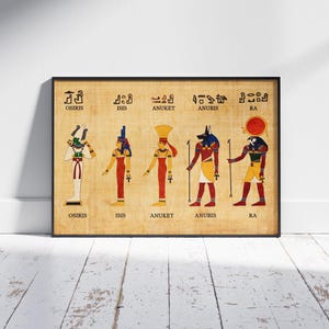 Ancient Egyptian Gods Wall Art, Osiris Isis Anuket Anubis Ra Poster, Egyptian Mythology Print, Egypt Hieroglyph Decor Digital Download