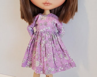 Lavender Floral Long Sleeved Dress for Doll, Floral Lawn Fabric, Lined Bodice, Doll Collectors