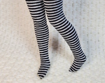 Black Striped Stockings for Blythe Doll | Handmade Shadow High Doll Socks