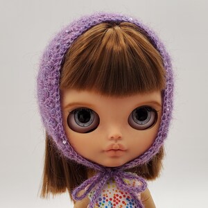 Kerchief Fuzzy Granny Square Stitch Crochet with Tiny Sparkle for Blythe Doll, Many Colors