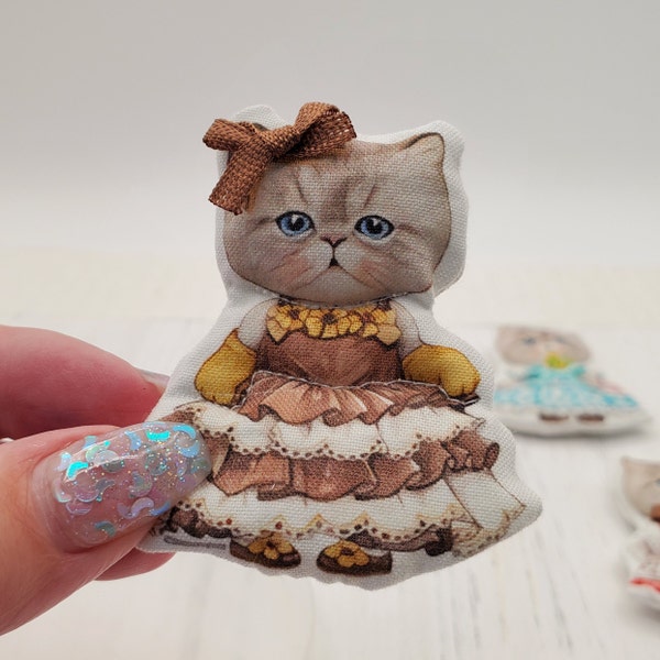 Mini Fancy Kitty Pillow, Doll Pet Friend for Blythe, Stuffed Toys for Doll Collectors Styling and Photography