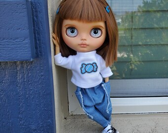 Jeans Outfit for Doll, Top and Pants for Blythe Sized Doll
