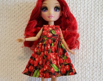 Red Cherry Doll Dress, Clothes for Ruby Rainbow and Blythe Dolls, Cherry Outfit
