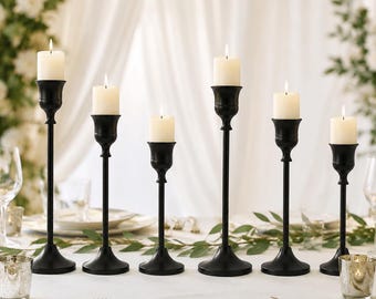 Vintage Metal Taper Candle Holder Set of 6, Black Bell Shape Candlestick Holders Table Centerpiece for Wedding Dinner Home Decor