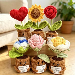 Handmade Crochet Assorted Flower Hug Pot | Emotional Support Encouragement Gift
