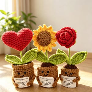 Handmade Crochet Mixed Flower Hug Pot | Comfort Desk Decor Cheer Up Gift
