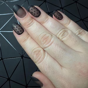 Patterned Tights Press On Nails | Sultry Polka Dot or Hearts | Black French Tip