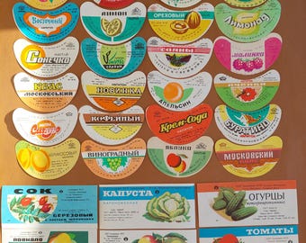 30 Vintage Soviet Food & Drink Labels, USSR Bottle and Jar Labels, 1980s Ephemera, Junk Journal Scrapbooking Paper Pack