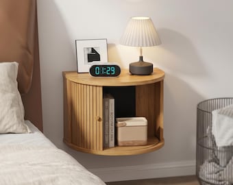 Floating Nightstand Wall Mounted Bedside Table with Storage Modern Walnut Bedroom Shelf Mid Century Decor