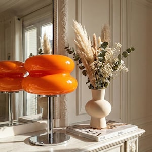 Lampe Orange Vintage 70s | Funky Lamp Orange Space Age | Table Lamp Mid Century Modern | Lampe Champignon Verre et Chrome Rétro
