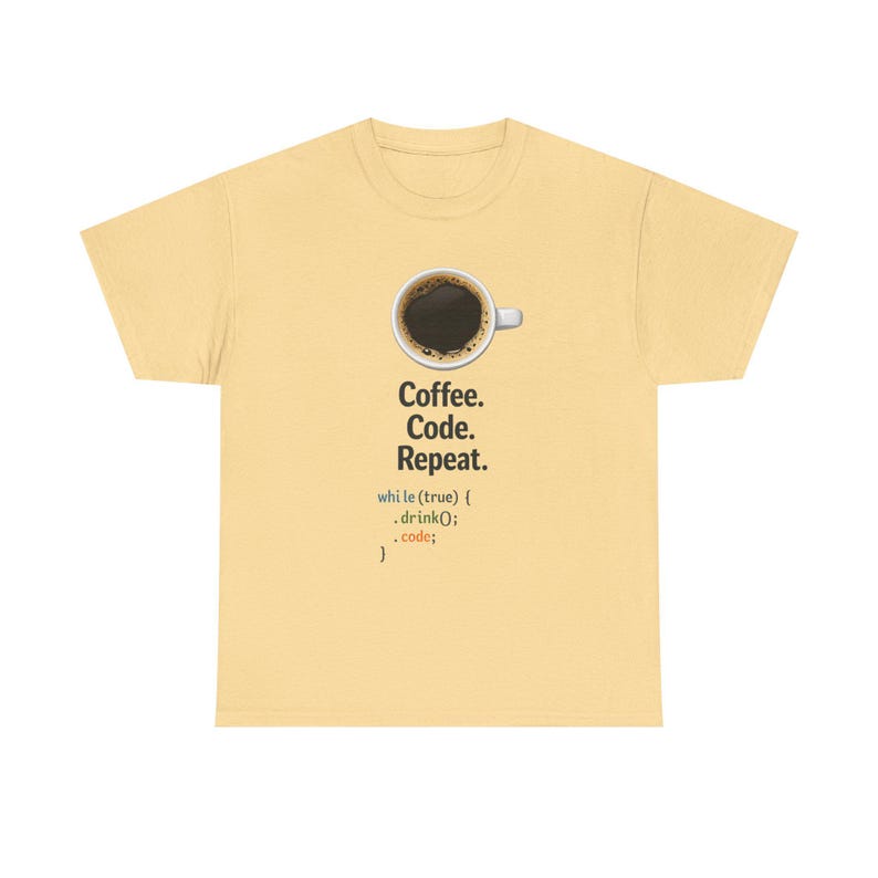 コーヒーコードリピートTシャツ | プログラマーコーディングループシャツ 画像 4