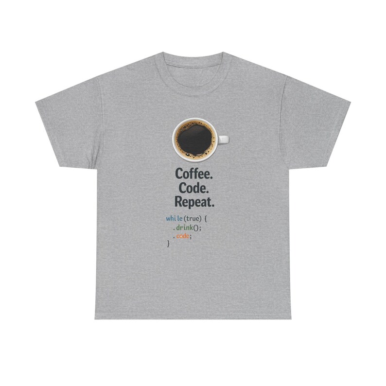 コーヒーコードリピートTシャツ | プログラマーコーディングループシャツ 画像 5