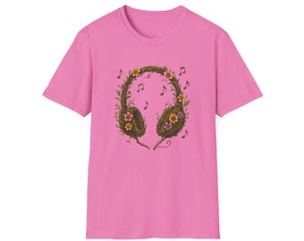 Nature Meets Music T-Shirt - Intertwined Vines & Flower Earphones Tee