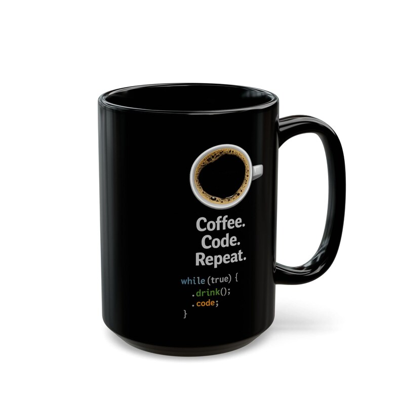 Taza de cerámica negra – Diseño de programador de código de café repetitivo imagen 6