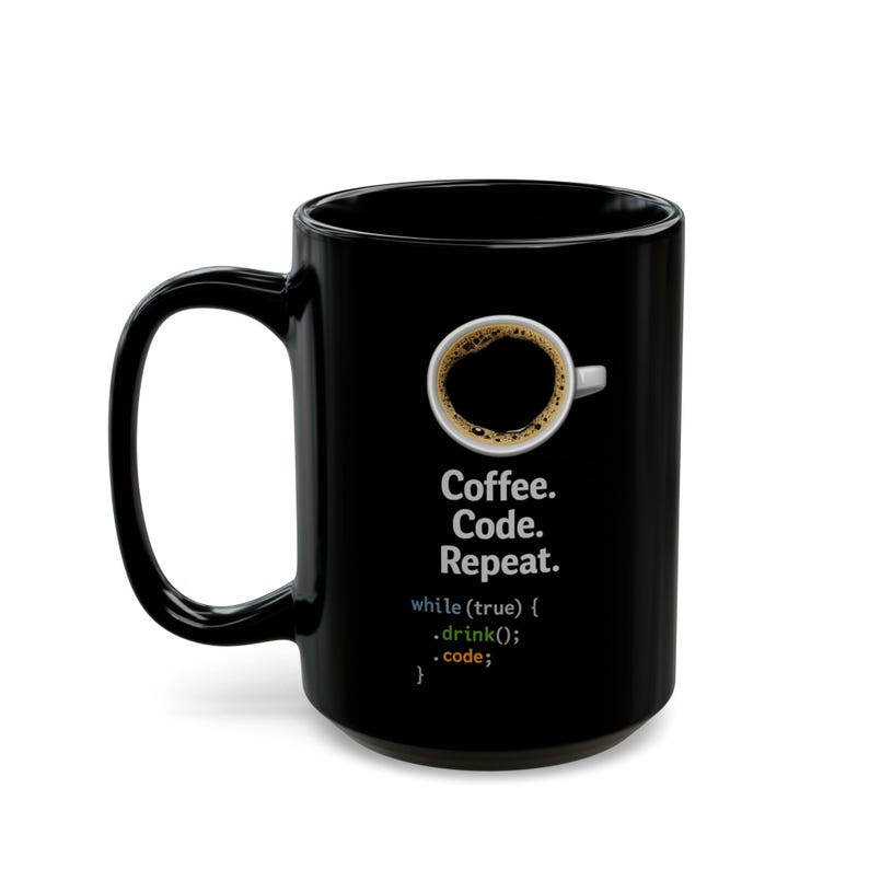 Taza de cerámica negra – Diseño de programador de código de café repetitivo imagen 5