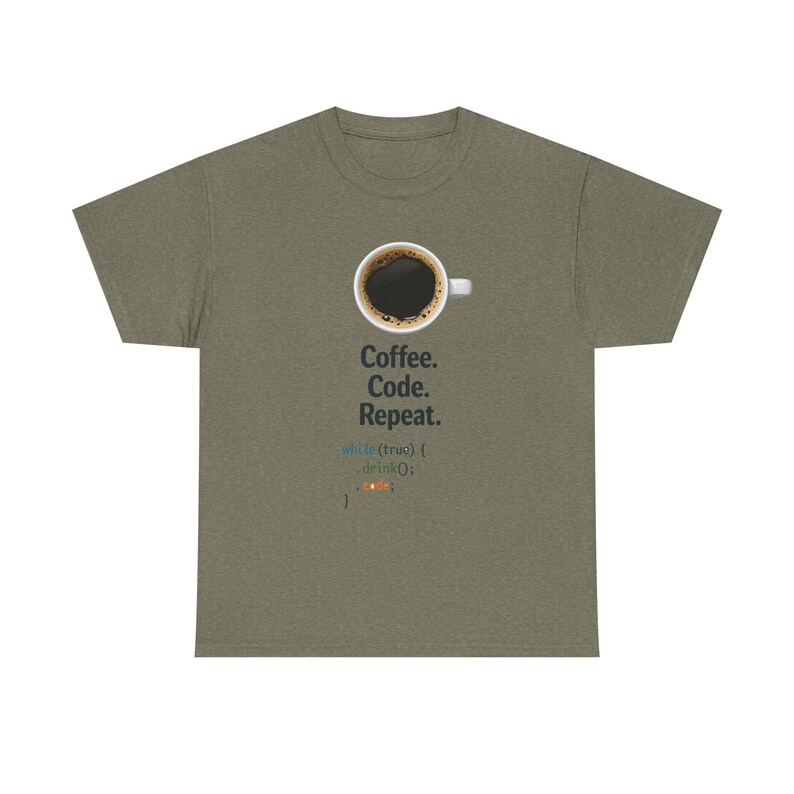 コーヒーコードリピートTシャツ | プログラマーコーディングループシャツ 画像 7