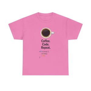 コーヒーコードリピートTシャツ | プログラマーコーディングループシャツ 画像 12