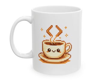 Pixel Coffee Mug | Kawaii Retro Tech Ceramic Cup