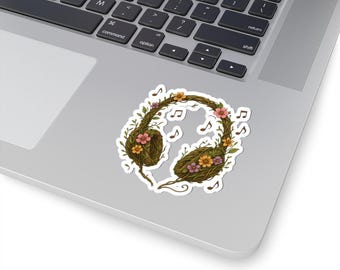 Pegatina de auriculares con diseño floral de bosque - Calcomanía musical troquelada