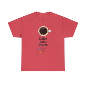 コーヒーコードリピートTシャツ | プログラマーコーディングループシャツ 画像 13