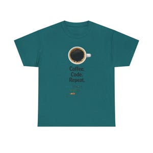 コーヒーコードリピートTシャツ | プログラマーコーディングループシャツ 画像 9