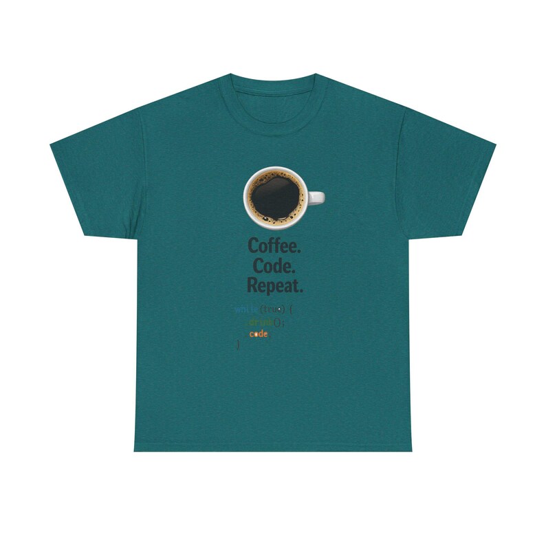 コーヒーコードリピートTシャツ | プログラマーコーディングループシャツ 画像 9