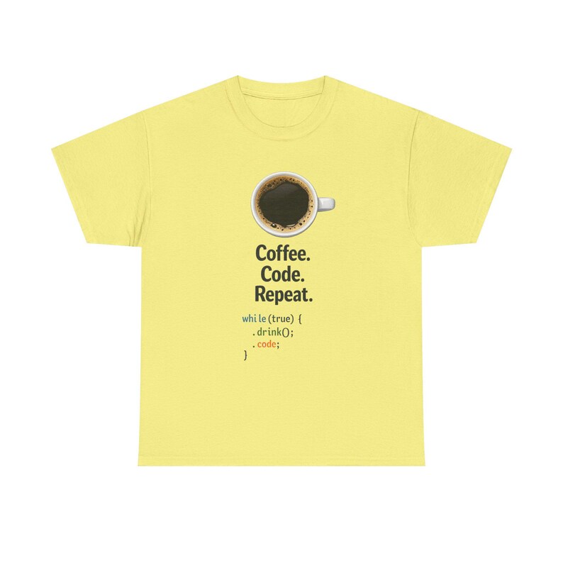 コーヒーコードリピートTシャツ | プログラマーコーディングループシャツ 画像 6