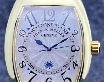 Reloj de pulsera vintage para hombre Franck Muller Cintree de cuarzo con fecha, esfera blanca, en excelente estado.