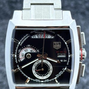 Vintage Men's TAG Heuer Monaco LS Chronograph Black Dial Date Working Condition Wristwatch
