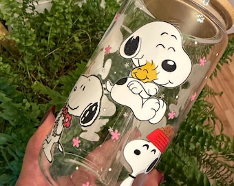 Snoopy Themed 16oz Glass Cup