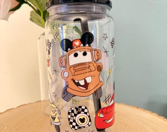 16oz Cars Themed Acrylic Cup and Straw