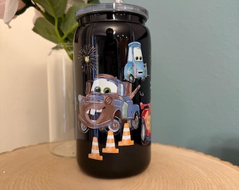 16oz Cars Themed Acrylic Cup and Straw