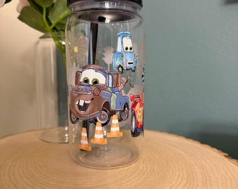 16oz Cars Themed Acrylic Cup and Straw