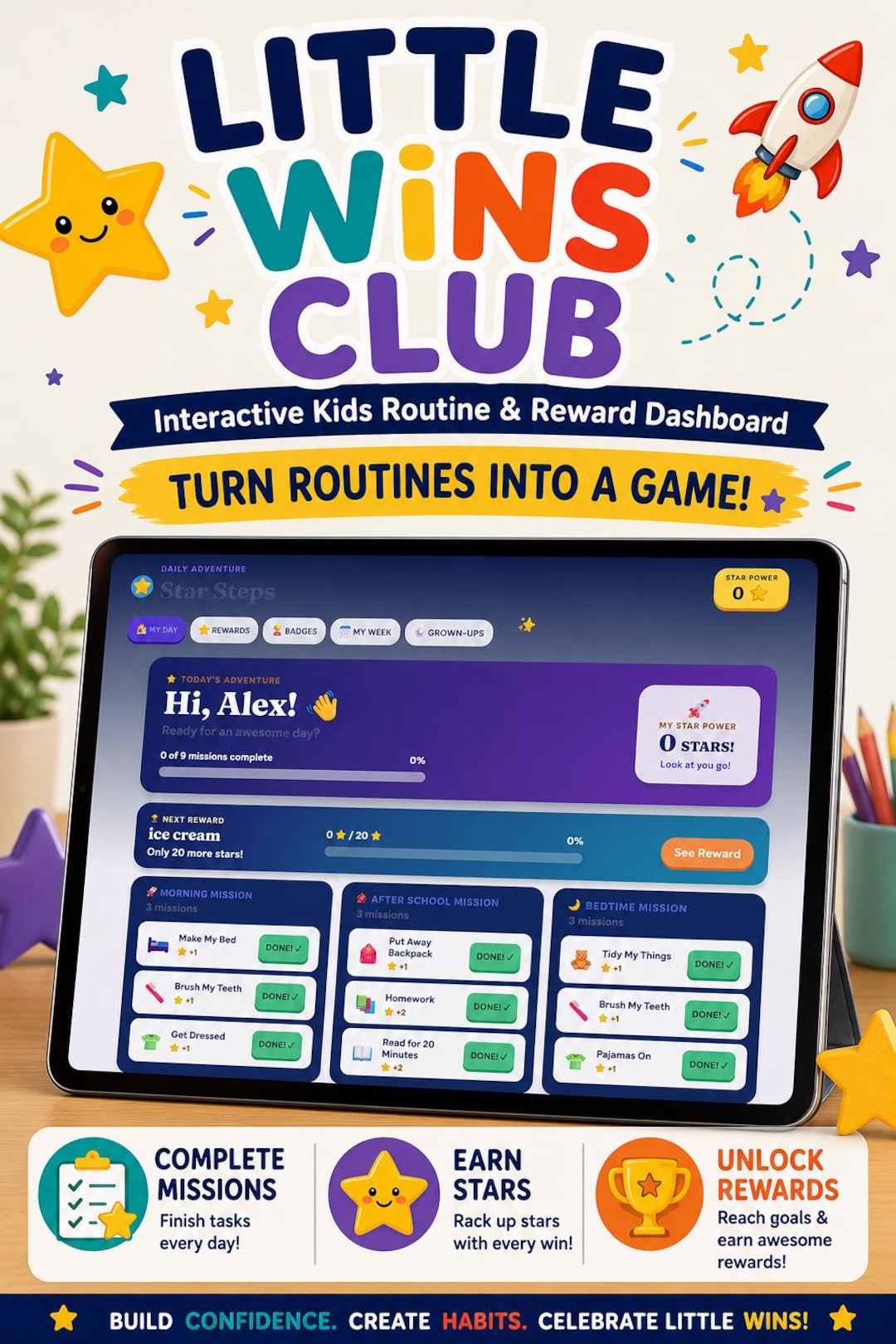 Kids Routine Chart, Interactive Reward Chart for Kids, Chore Tracker ...