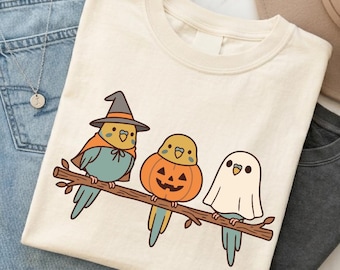 Halloween-Wellensittiche (PNG), niedliche Vogelkostüme (SVG), Halloween-Sublimation, niedlicher digitaler Halloween-Download, Designdatei für Vogelliebhaber