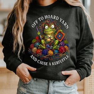 Off To Hoard Yarn PNG, Funny Crochet Toad SVG for dtf, Knitting Hobby Fiber Artist Digital Art, Sarcastic Crafting Frog Graphic Download