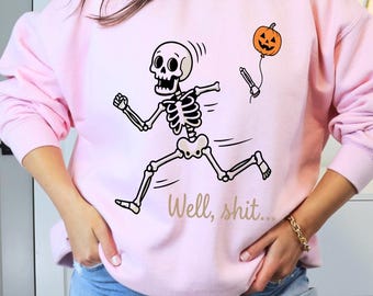 Lustiges Skelett mit verlorenem Ballon (PNG), Halloween-Sublimationsdesign mit witzigem Spruch, Schwarzer Humor (SVG), Gothic-sarkastisches Skelett, Halloween-Shirt (PNG)