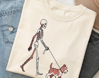 Perro esqueleto paseando PNG, Perro paseador de Halloween SVG, Terrier sublimado, Descarga digital