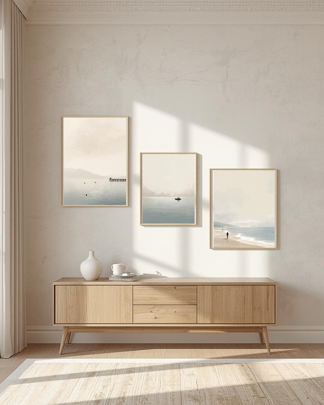 Minimalist Coastal Beach Wall Art Set, Neutral Ocean Prints (digital ...