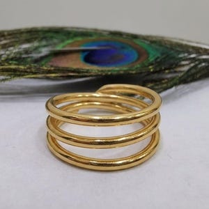 Brass Spiral Coil Ring, Adjustable Multi Layer Statement Jewelry