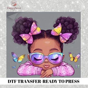 Afro Puff Black Girl DTF Transfers, Cute Melanin Girl Iron On Transfer, Little Girl DTF Design Ready To Press, Kids Fashion Shirt Transfer
