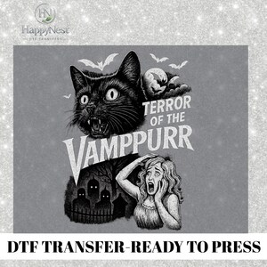 Vampurr Retro DTF Transfer, Halloween Cat Horror DTF, Spooky Graveyard DTF Print, Vampire Kitty Gang Sheet, Vintage Halloween Ready to Press
