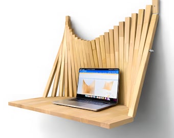 Parametric Flow Wall Desk | Solid Wood Folding Workspace | Space Saving Furniture